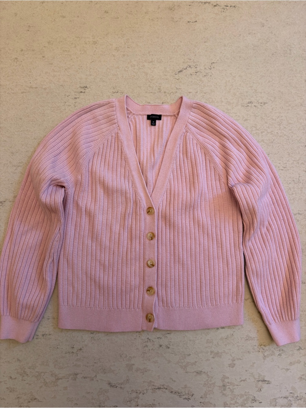 Talbots Cotton Pink Ribbed V-Neck Cardigan Size M
